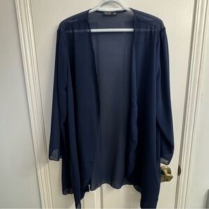 SHEIN Curve Navy Blue Sheer Kimono Cover Up Open Front Cardigan 2XL NWOT